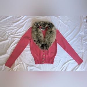 Vintage Wayne Rogers gorg pink silk sweater with real fox fur removable collar.